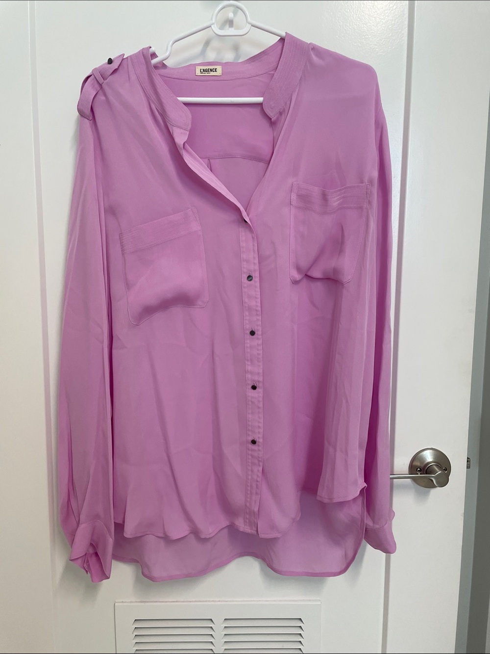 L'AGENCE Lilac Button-Front Silk Blouse